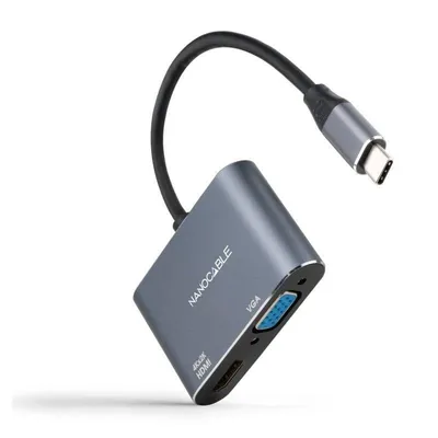 Nanocable 10.16.4303 USB-C auf HDMI/VGA Adapter 15 cm Grau