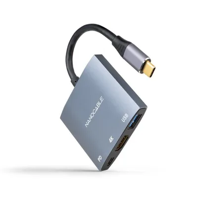 Nanocable USB Typ-C zu HDMI 4K Buchse/USB Buchse/USB Typ-C Konverter 15 cm Grau