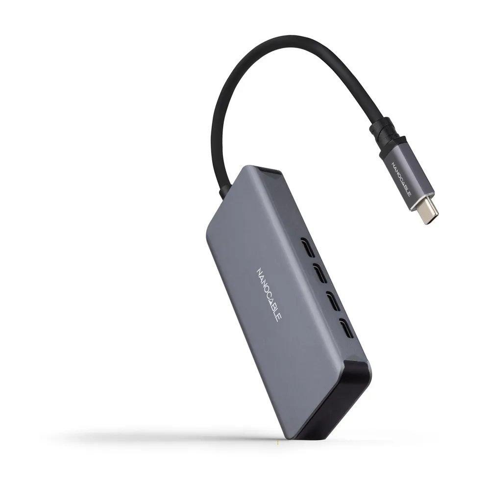 Hub Nanocable USB-C 4 puerto 5Gbps Aluminium Grau 10cm USB 3.2 Gen 1