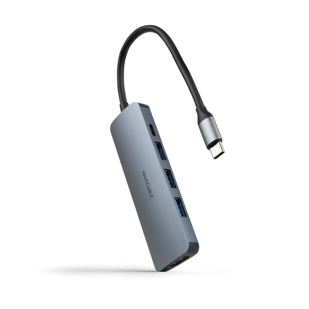 USB-C Hub Nanocable 3x USB-A 3.0 PD 100 W HDMI 4K 18 cm Grau Aluminium