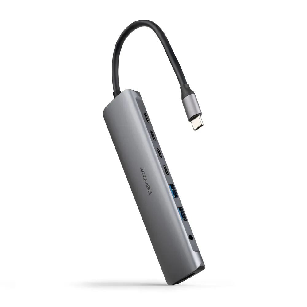 USB-C Hub Nanocable 8-in-1 2xUSB-A 3.0 3xUSB-C 3.0 PD 100W HDMI 4K60 Audio 3,5mm Grau