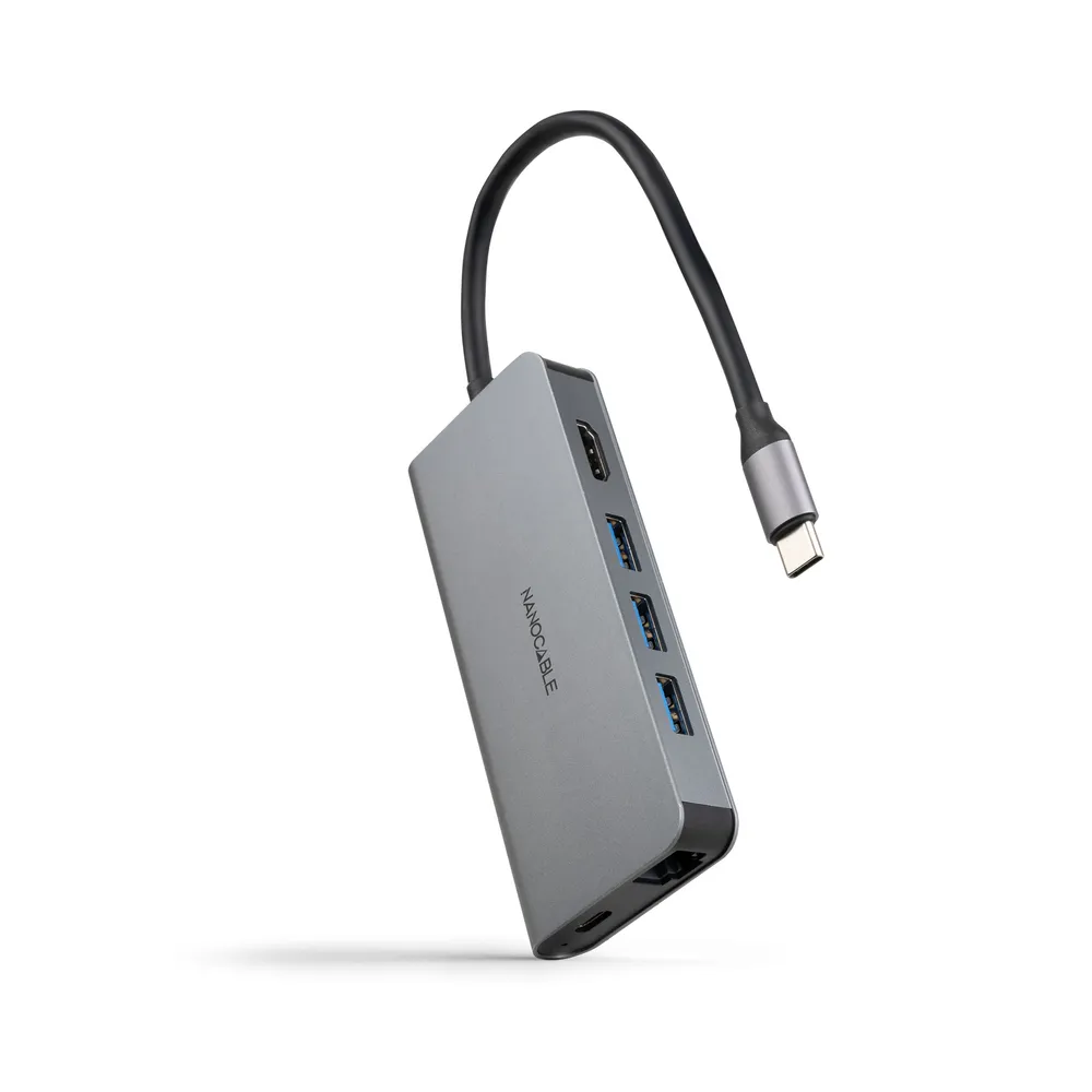 Docking Nanocable USB-C 3.1 8 in 1 4K@60Hz 100W USB-A 3.0 RJ45 TF SD Grau