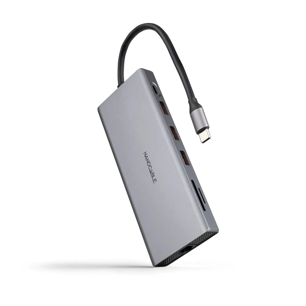 Nanocable Hub USB-C 12in1 Aluminium Grau 18 cm USB 3.2 Gen 1 100W Power Delivery