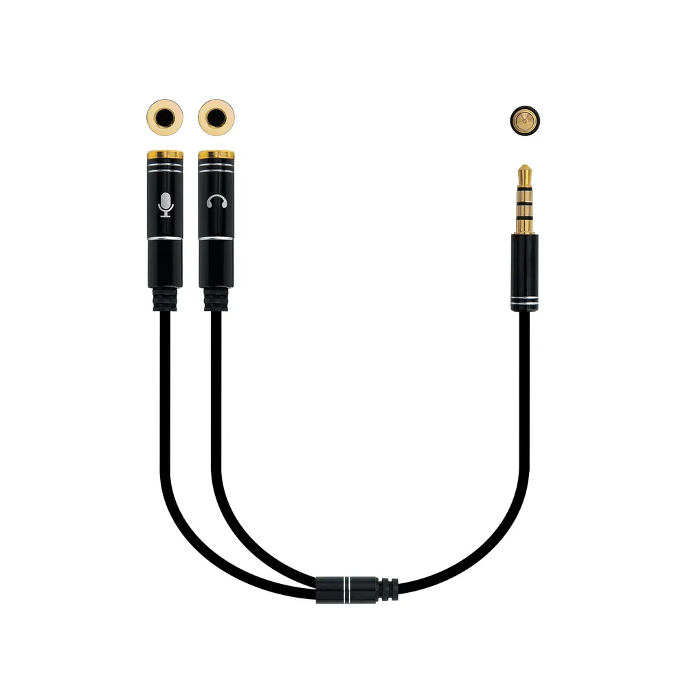 Nanocable Audio-Adapterkabel, Klinke 3,5 4-polig auf 2 x Klinke 3,5 3-polig, Stecker/Buchse, 30 cm, Schwarz