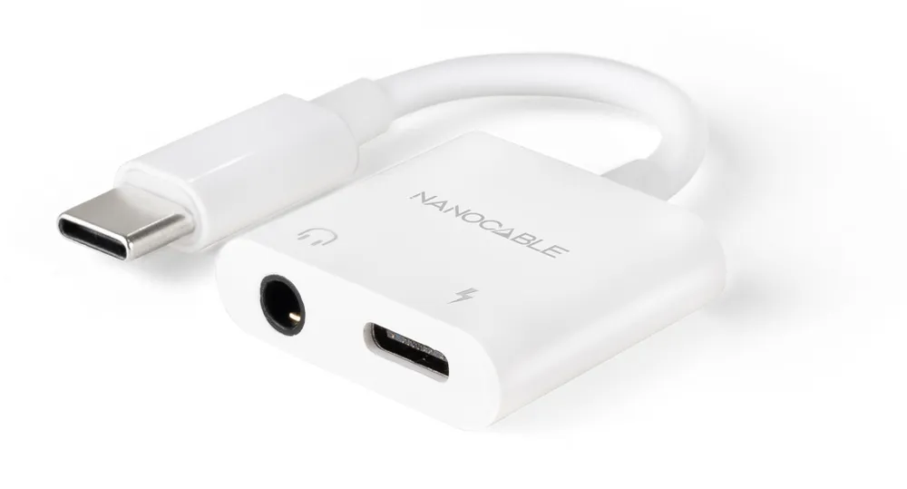 Adapter Nanocable 10.24.1206 USB-C auf Klinke 3,5 mm + USB-C PD 60W Weiß