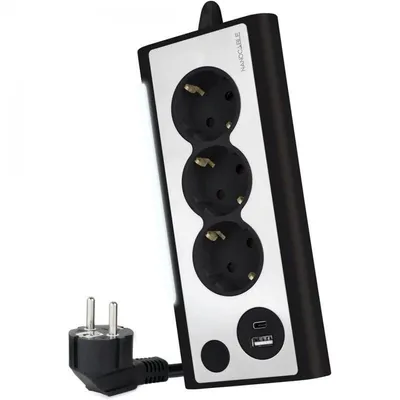 Steckdosenleiste Nanocable 10.37.0013-BK 3 Steckplätze USB-A USB-C Schalter Kinderschutz