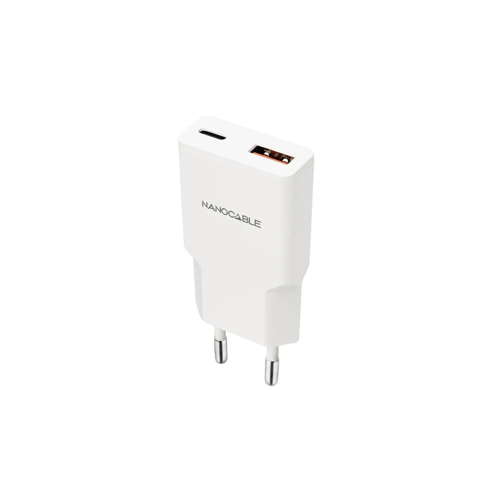 Ladegerät Nanocable 25W USB-C Power Delivery USB-A Quick Charge Weiß