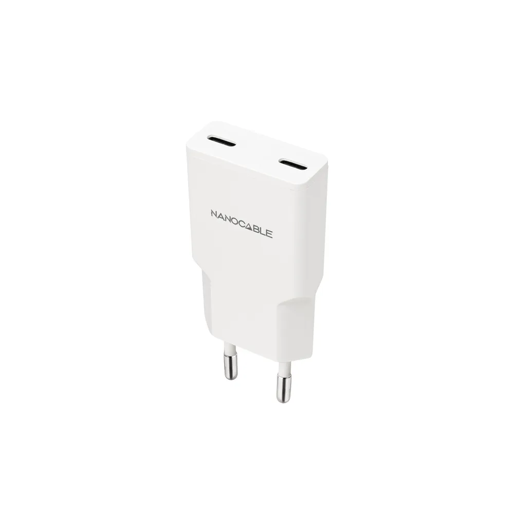 Ladegerät Nanocable 2xUSB-C Power Delivery 20W Schnellladen Weiß