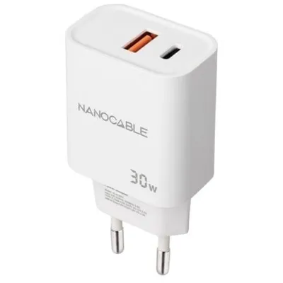 Nanocable Wandladegerät 10.10.2011 30W USB-A Schnellladung USB-C Power Delivery Weiß