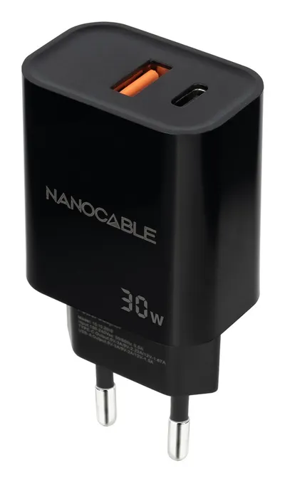Nanocable Wandladegerät 10.10.2012 1xUSB 1xUSB Typ-C 30W Schwarz