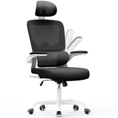Ergonomischer Bürostuhl Naspaluro - 90° klappbare Armlehnen - Lordosenstütze - höhenverstellbar - Weiß