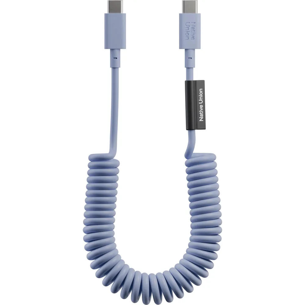 Native Union Pop USB-C auf USB-C Spiralkabel, Azur, 1,2m, 60W