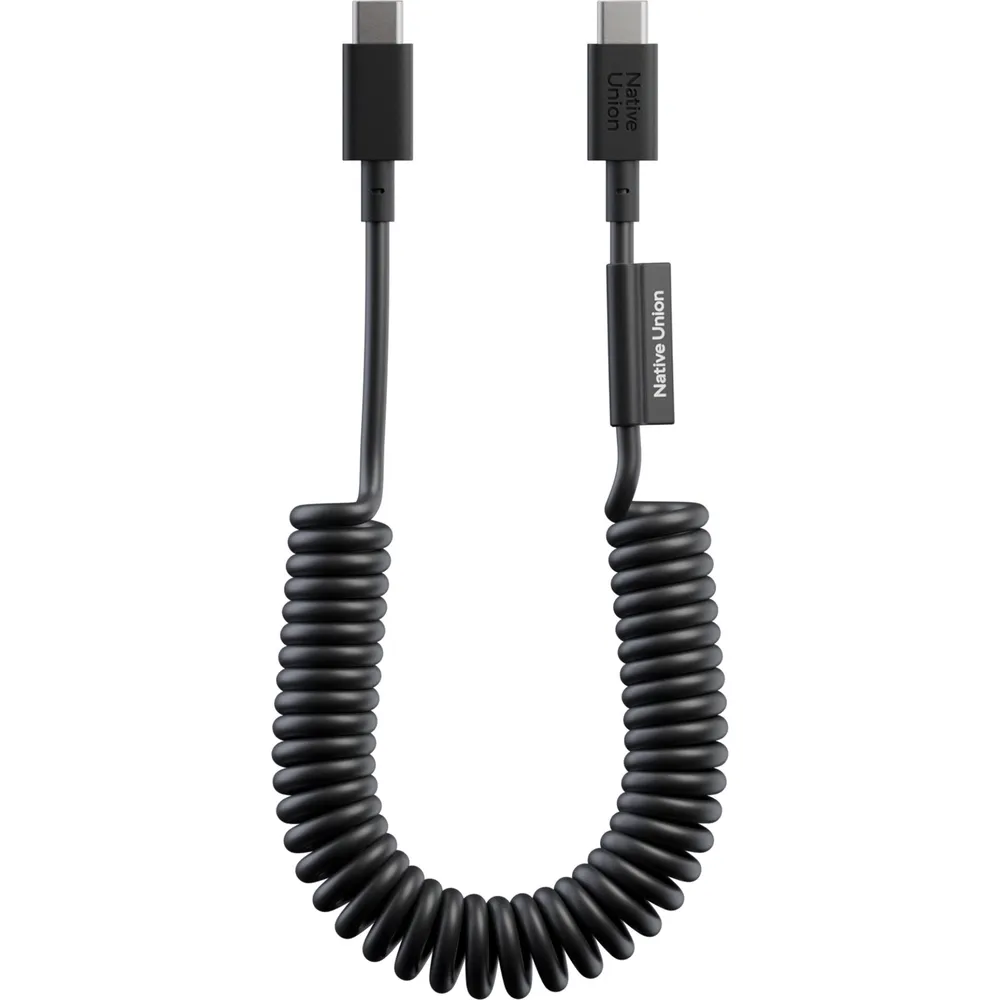 Native Union Pop USB-C auf USB-C Spiralkabel, Schwarz, 1,2m, 60W