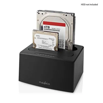 Dockingstation NEDIS HDDUDB3210BK Dual-Bay USB 3.2 SATA 2,5/3,5" Offline Klonen