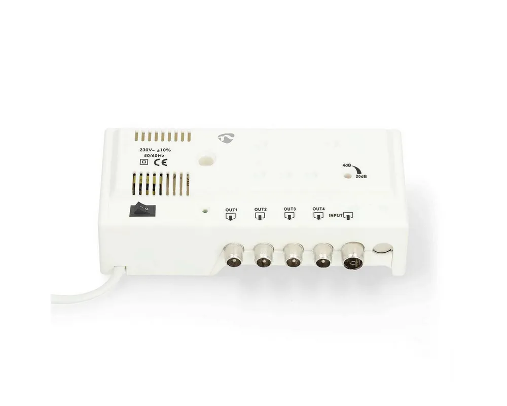 Nedis SAMP42244WT Verstärker (Gain-Steuerung, 4 Ausgänge, LTE-700-Filter für optimales Signal)