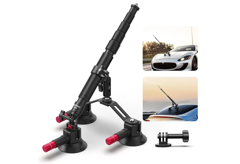 Neewer Action Cam-Halterung CA065 Dreifach Saugnapf Autohalterung, Windschutzscheibe Magic Arm, (bis 43.3 Zoll, Packung, 1-tlg., Schnellverschluss, für Actionkameras Insta360 X5 X4 GoPro DJI OSMO)