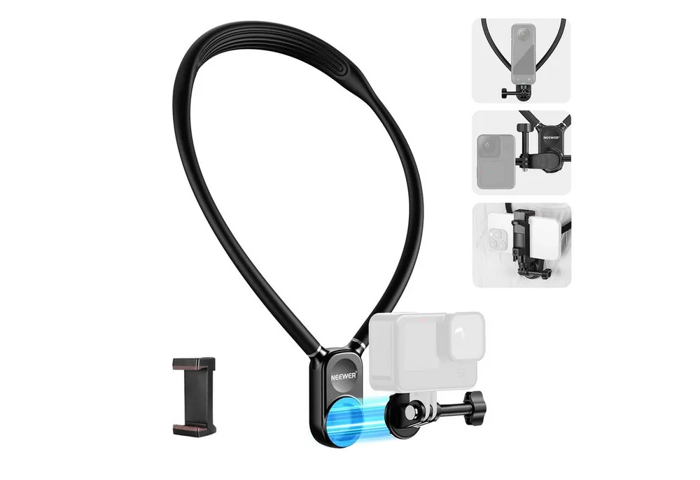 Neewer Action Cam-Halterung GP15 Magnetische Halshalterung für GoPro Hero 13 DJI Action 4 Insta360, (Packung, 1-tlg., flexible POV Action Kamera Halshalterungsadapter und Telefonhalter)