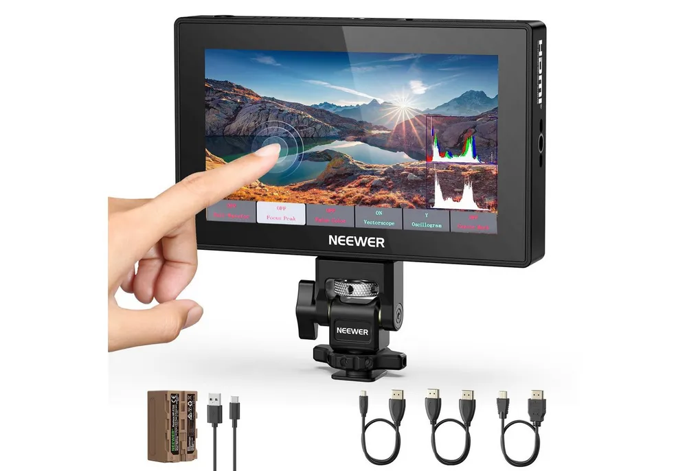 Neewer Kamerazubehör-Set F500 PRO 5,5" Kamera Field Monitor, 4K HDMI Loop In/Out, mit 3D LUT, 2000nit 1920 x 1080 IPS Touchscreen, 5200mAh F750 Akku, HDR Wellenform