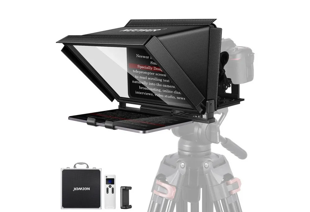 Neewer Kamerazubehör-Set X12 Teleprompter, Aluminium, RT 110 Fernbedienung und App Steuerung, (Packung), mit Tasche, Ganzmetallkonstruktion, für iPad Smartphones DSLR Kamera
