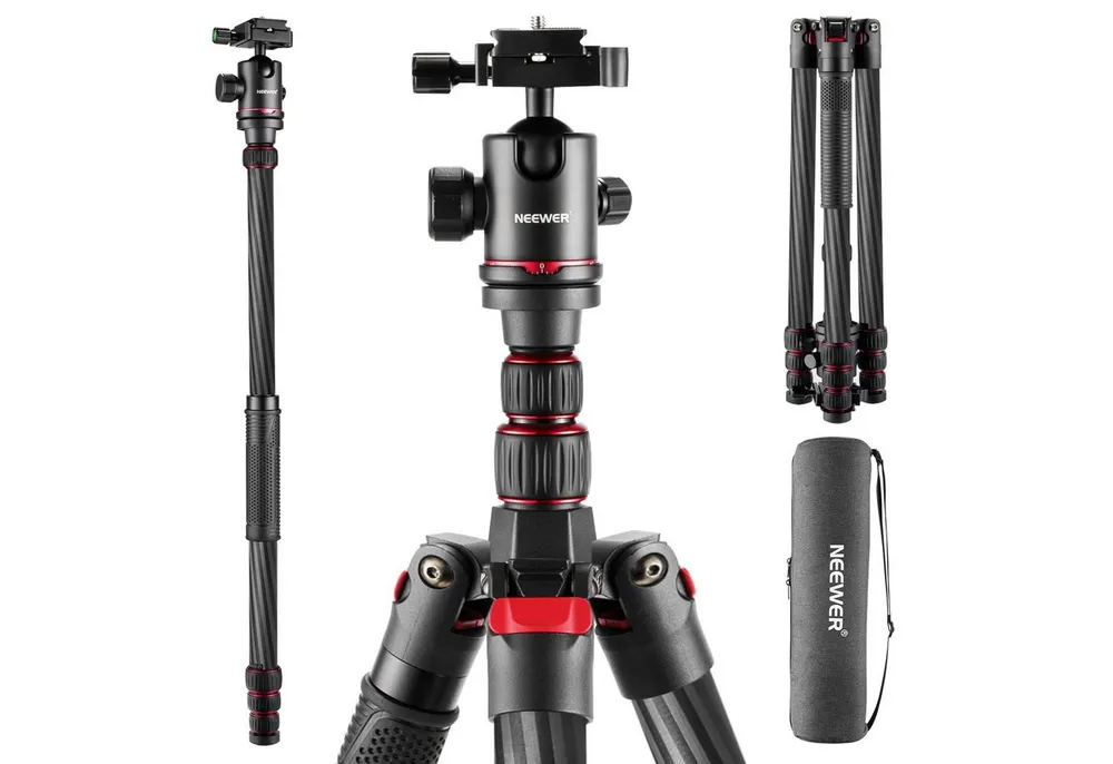 Neewer N55CR Carbon-Stativ 205cm, 360° Kugelkopf, 12kg Tragkraft Kamerastativ (höhenverstellbar von 56.5 bis 213 cm)