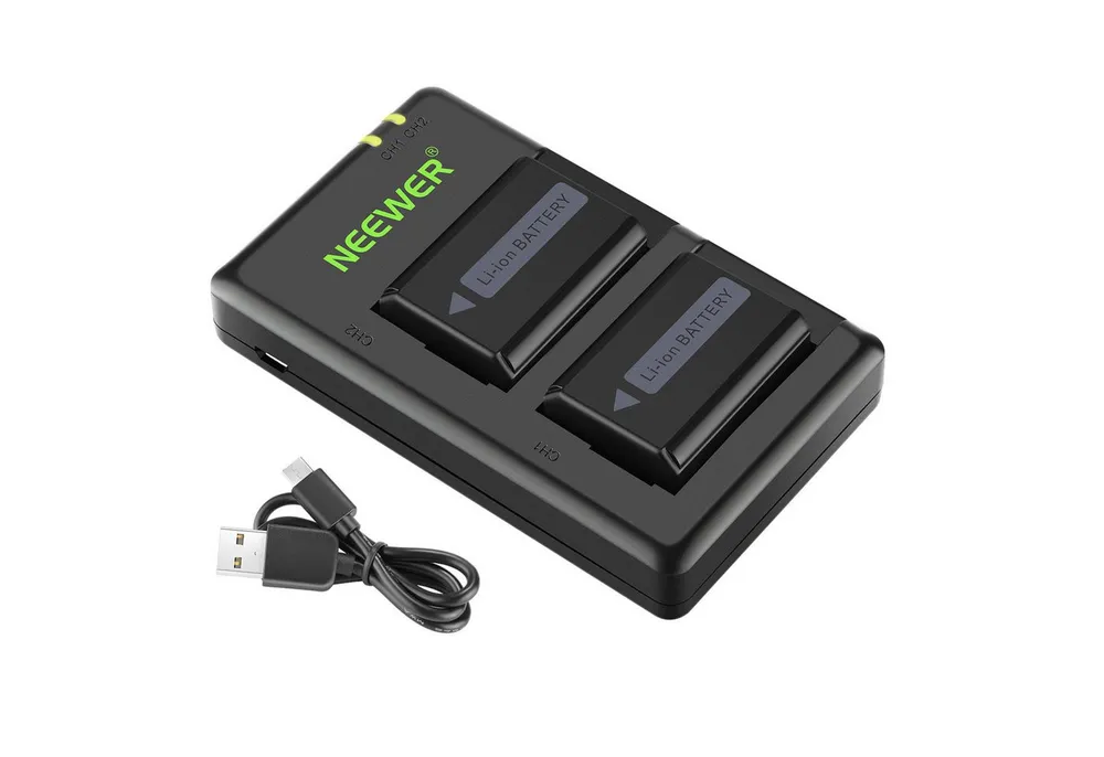 Neewer NP-FW50 2-Pack 1100mAh Camera Battery Charger Set, Micro USB Port Batterie-Ladegerät (Packung, Compatible with Sony ZV-E10, A7/A7R/A7 II/A6300/A3000, u.v.m)