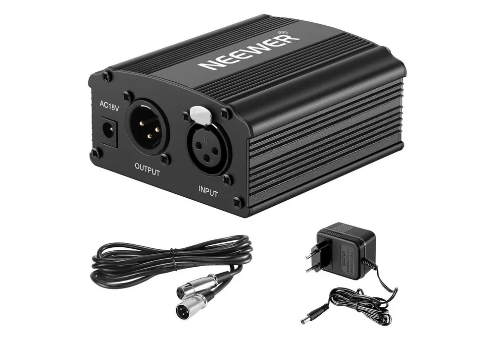 Neewer NW-100 1 Kanal 48V Phantomspeisung mit Adapter, XLR Mikrofonkabel Digitales Aufnahmegerät (für Kondensatormikrofon Musikaufnahmegerät)