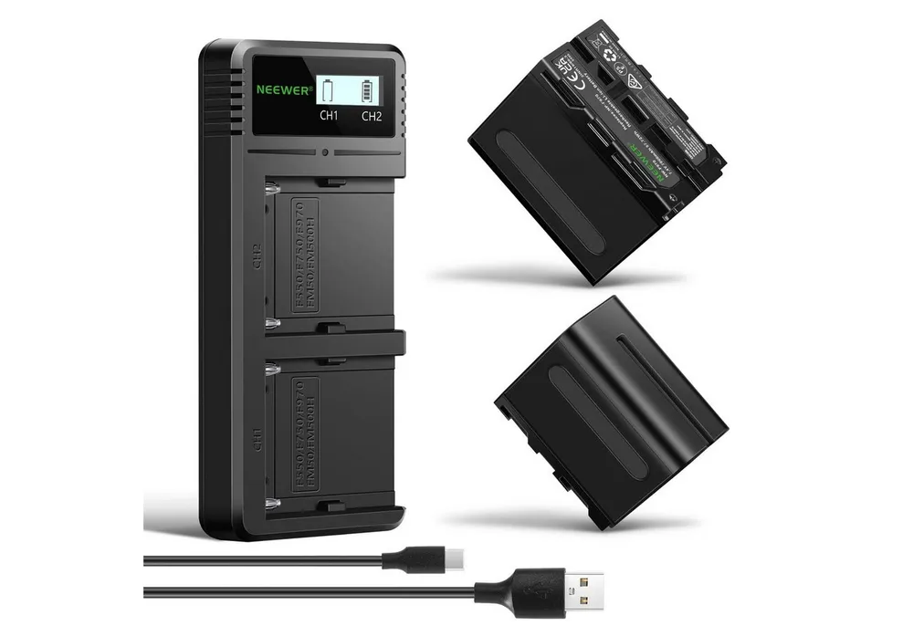 Neewer NW-F970 2x NP-F970 Akkus mit LCD Ladegerät für Sony FX3/A7 & Canon R5 Batterie-Ladegerät (Packung)