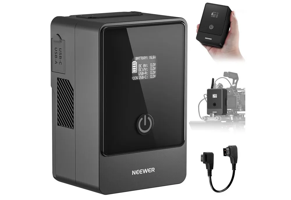 Neewer PS099F Mini V Mount Akku, 6800mAh Kamera-Akku, Zweiwege Schnellladung Kamera-Akku, 100W USB C PD 3.0, 6 Anschlüsse/OLED für Videokamera