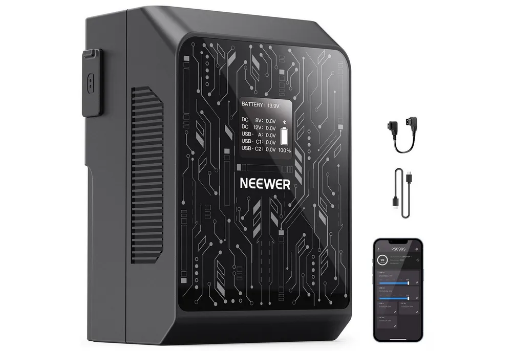 Neewer PS099S Smart Mini V Mount Akku, APP Steuerung, 6800mAh Kamera-Akku 6800 mAh, 99Wh 14,5V, 100W PD Schnellladung, für BMPCC 4k 6k Camcorder Kamera