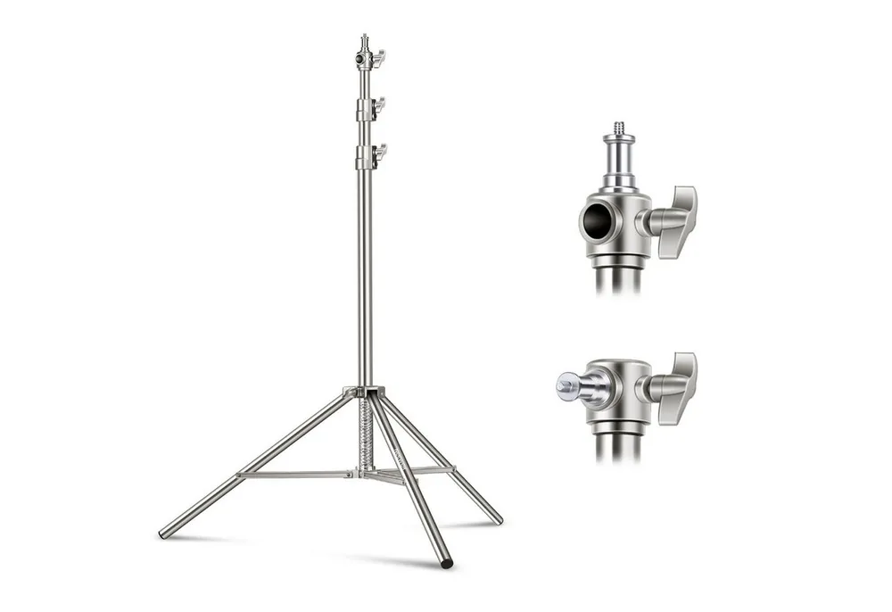 Neewer ST-220SS 2,2m Edelstahl Lichtständer, Höhenverstellbar 97-220 cm Lampenstativ (mit 1/4" bis 3/8" Schraubadapter, für Videoleuchte Ringlicht Softbox)