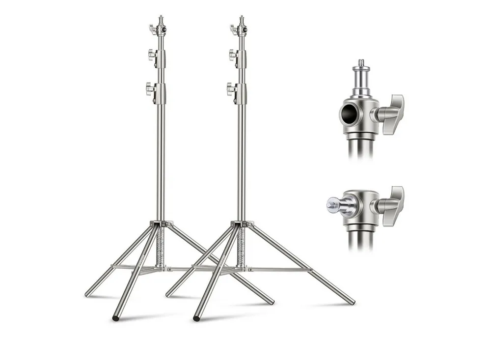 Neewer ST-280SS 2 Stück 280cm Edelstahl Lichtstativ, federgedämpftes Lampenstativ (Heavy Duty Lichtständer, mit 1/4" bis 3/8" Adapter, für Softbox)