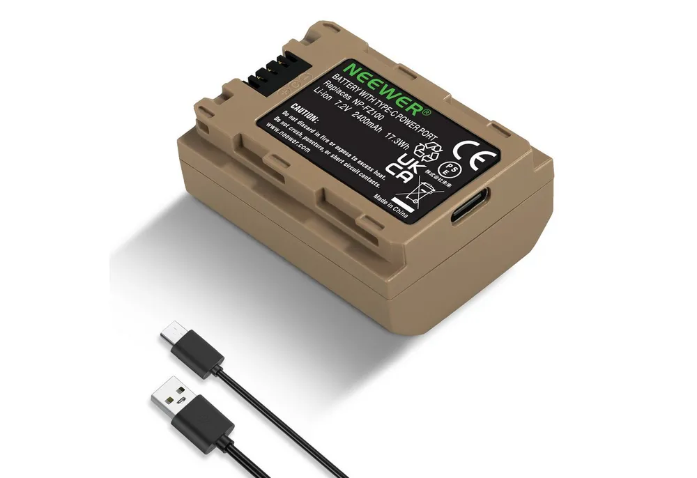 Neewer T-NP-FZ100 Akku 2400mAh, USB-C-Ladekabel, Schnellladung Kamera-Akku 2400 mAh (1 St), Ersatzbatterie für Sony A7CII ZV-E1 A6700 A7III FX3 A9II Kameras