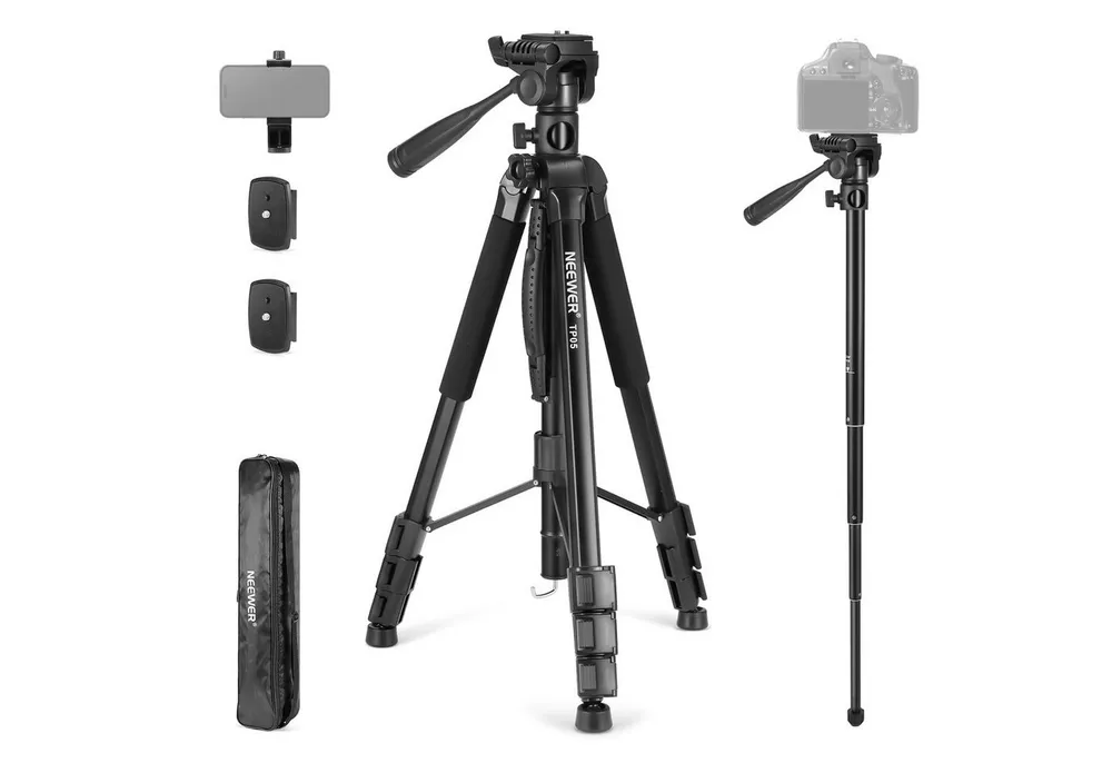 Neewer TP05-74" Videostativ Einbeinstativ, Höhenverstellbar 60-189 cm Dreibeinstativ (3 Wege Schwenk Neigekopf, Reisestativ Aufnehmen für iPhone DSLR)