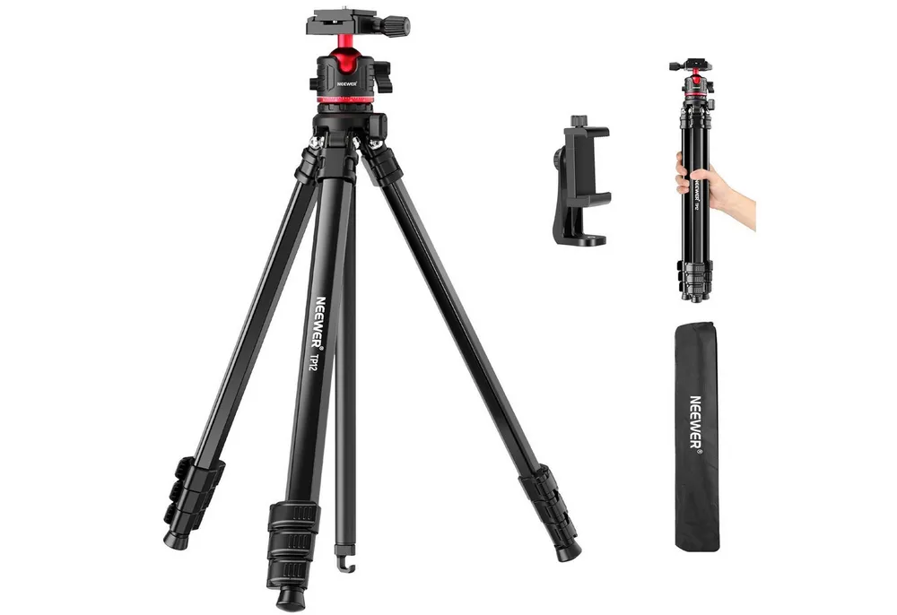 Neewer TP12 169cm Reisestativ für Kamera, leichtes DSLR Stativ mit Kugelkopf Kamerastativ (Arca Typ Schnellwechselplatte, Handyhalterung kompatibel mit iPhone)