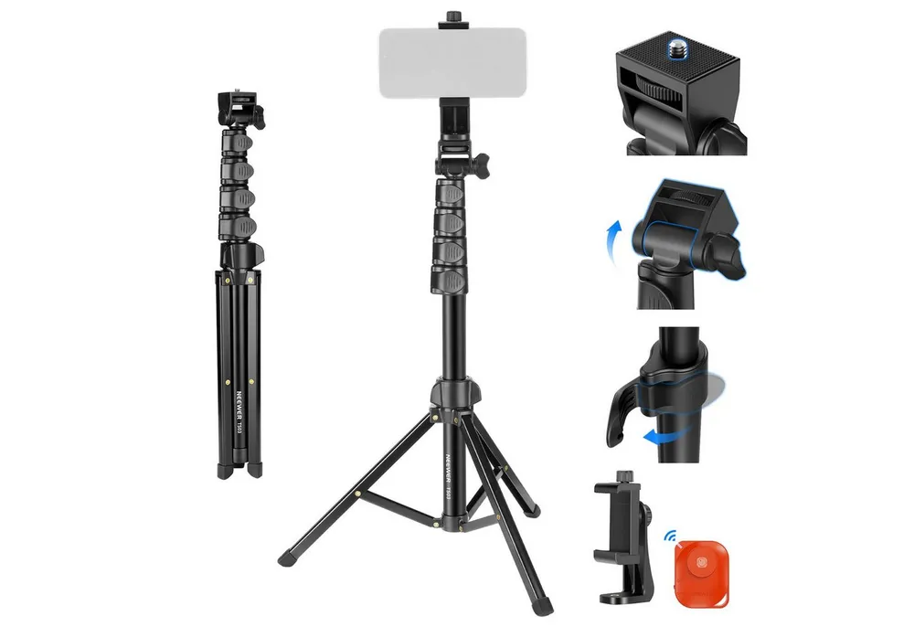 Neewer TS03 Metall Selfie Stick 66" mit Fernbedienung für iPhone & Kamera Handstativ (höhenverstellbar von 46 bis 168 cm)