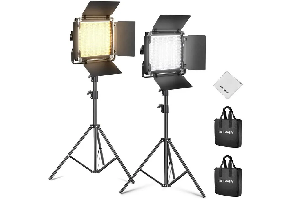 Neewer Videoleuchte NL660 2x 660 LED Panel Set 3200K-5600K CRI96+ mit Stativen, Einstellbar, Dimmbar, Robust, für Studio Fotografie Aufnahme Streaming