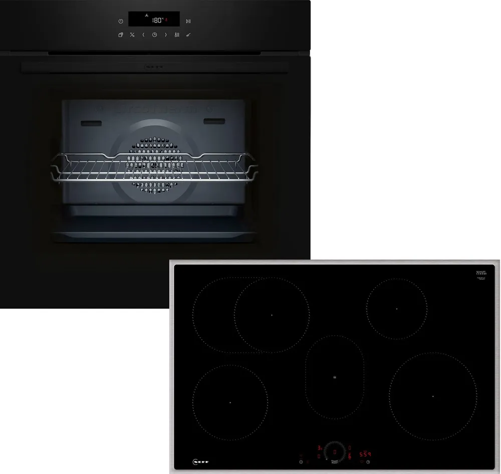 NEFF Backofen-Set BTX48PIB0, mit Teleskopauszug nachrüstbar, Pyrolyse-Selbstreinigung, Heißluft-Air Fry Funktion & extra schnelle Kochfeld-Powerstufe