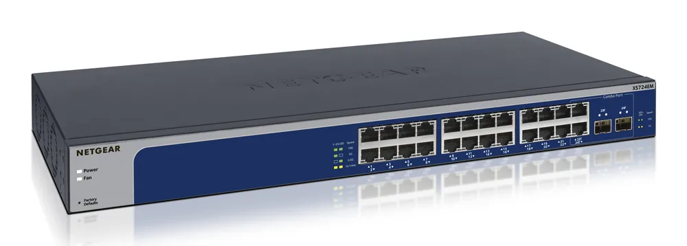Switch Netgear XS724EM 24 Ports Managed 10G Rackmontage 1U Blue/Grey