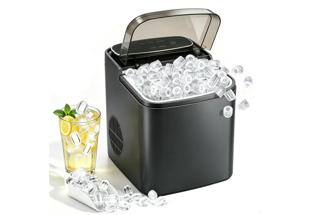 Nettlife Eiswürfelmaschine Eiswürfel 1.3L Wassertank leistungsstarkem Kompressor 12 kg Eis/24h, leise Betrieb maschine 9 Stück in 6 Min Bereit für Büro Camping Party