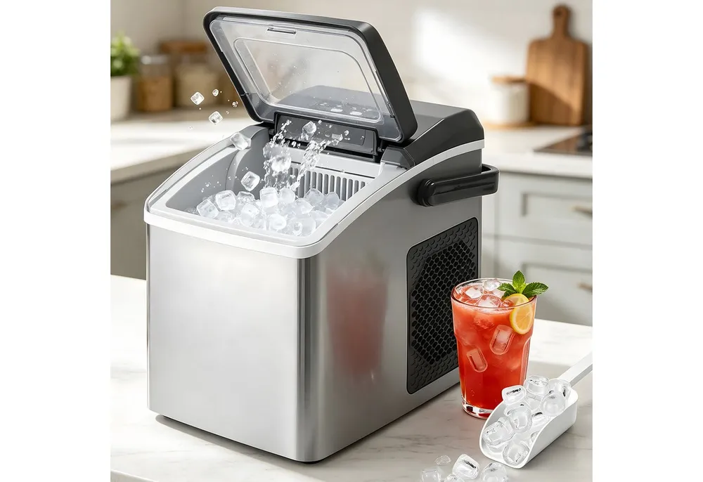 Nettlife Eiswürfelmaschine Eiswürfel 1.3L Wassertank leistungsstarkem Kompressor 12 kg Eis/24h, leise Betrieb maschine 9 Stück in 6 Min Bereit für Büro Camping Party