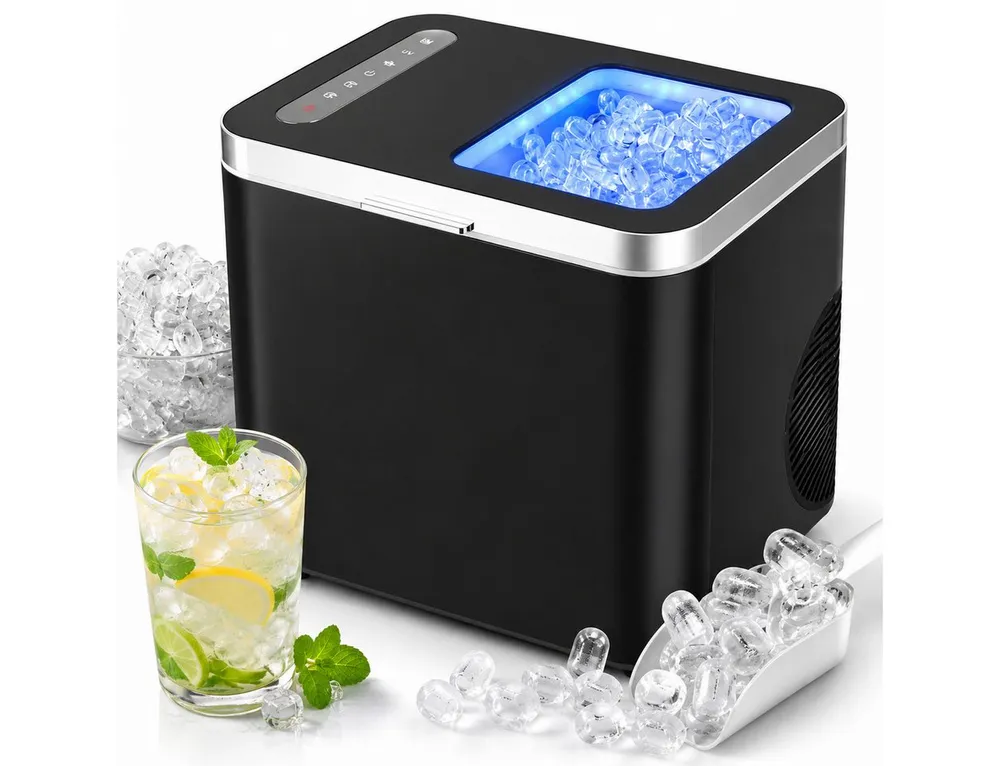 Nettlife Eiswürfelmaschine Eiswürfel 1.3L Wassertank leistungsstarkem Kompressor 12 kg Eis/24h, Eismaschine selbstreinigend UV-Desinfektion schnell für Zuhause/Party