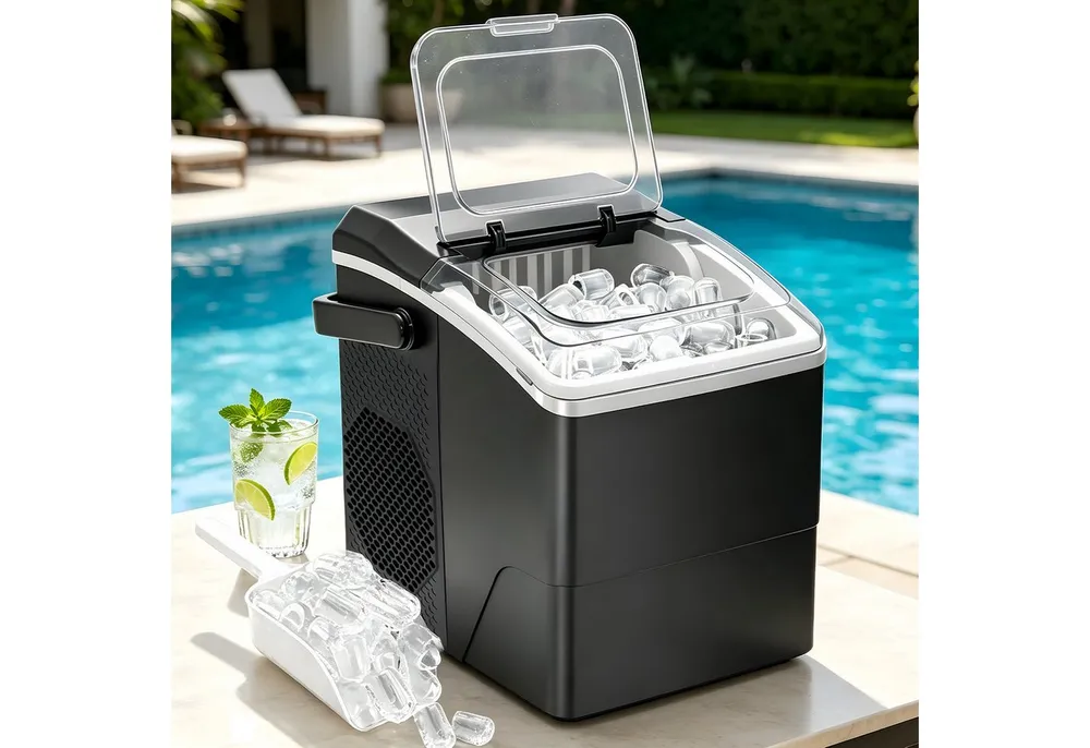 Nettlife Eiswürfelmaschine Klein Leise Ice Cube Maker Eiswürfelbereiter mit Tragbarem Griff, Mini Eiswürfel maschine für Büro Camping & Party