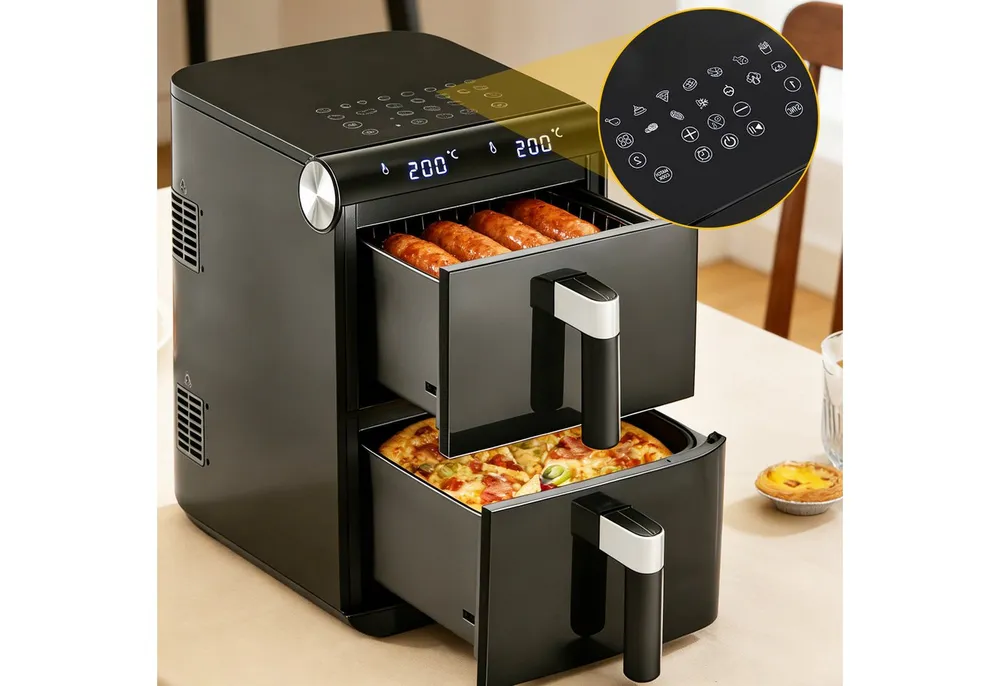 Nettlife Heißluftfritteuse 2 Kammern unabhängig steuerbar 11L XXL Airfryer Doppelzonen Technologie13-in-1, 2800 W, Automatische Abschaltung Dual Zone Temperatursteuerung Timer