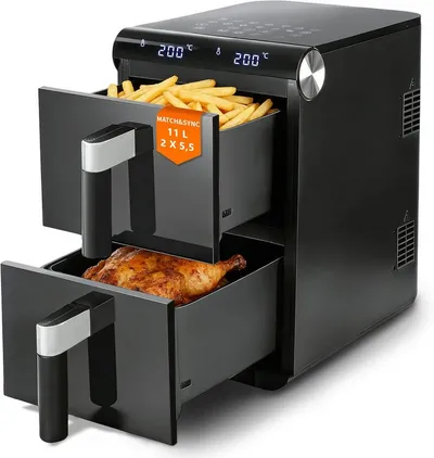 Nettlife Heißluftfritteuse XXL Air fryer Funktion 6/10/11L Sichtfenster 7/13 Programme Touchscreen, 2800 W, Automatische Abschaltung Dual Zone Temperatursteuerung Timer