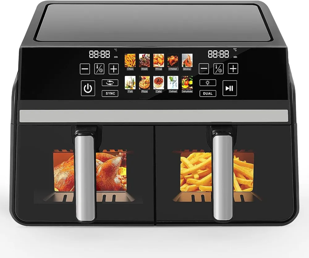Nettlife Heißluftfritteuse XXL Air fryer Funktion 6/10/11L Sichtfenster 7/13 Programme Touchscreen, 2200 W, Automatische Abschaltung Dual Zone Temperatursteuerung Timer