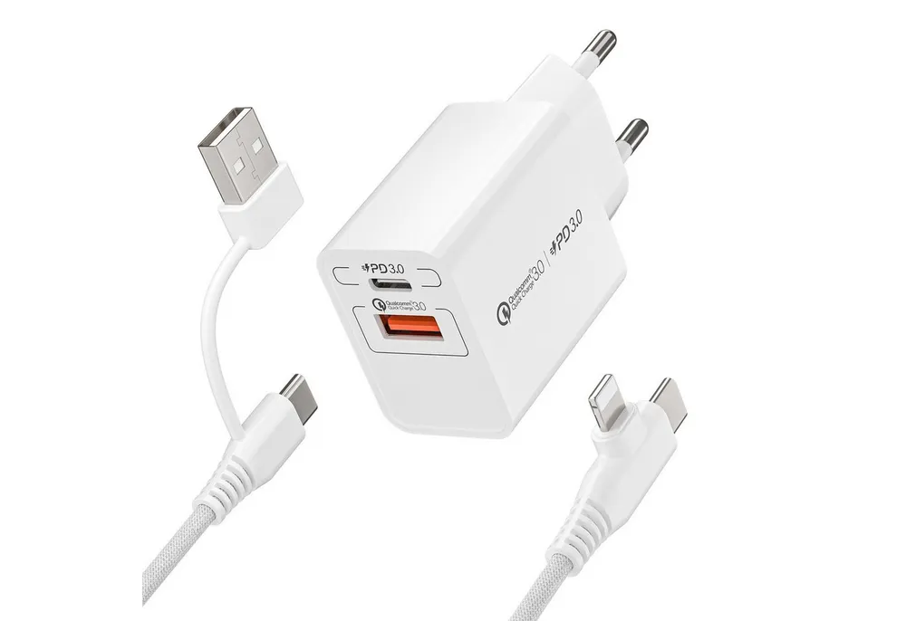 neue dawn 20W USB C Schnell Ladegerät für iPhone Air 17 16 15 14 13 12 11 Serie USB-Ladegerät (1-tlg, 1* 20W Ladegerät + 1*4in1 Ladekabel, für iPad Air 2025 iPad Pro 2024 iPad mini Serie, MacBook Neo)