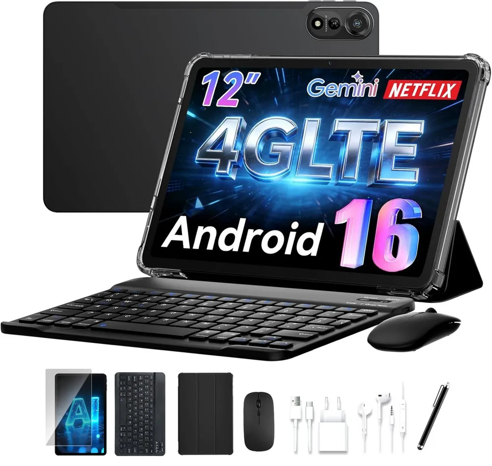 Nexall Blackview Nexall 12" Android 16 4G LTE 128GB 2K Display set Tablet (12", 128 GB, Android16, Android 16, 4G LTE, 2K Display, mit Zubehör/Kabel-Headset, 9000 mAh)