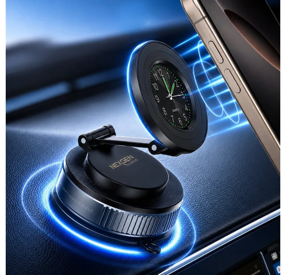 NEXGEN LUXUS HANDY-ZUBEHÖR Smartphone-Halterung Handyhalterung Auto Magnet KFZ Smartphone Halterung mit Uhr 360 NEU, (bis 7 Zoll, 1-tlg. Handyhalterung, Magnetischer Halt, edle Uhr & 360° Premium-Komfort)