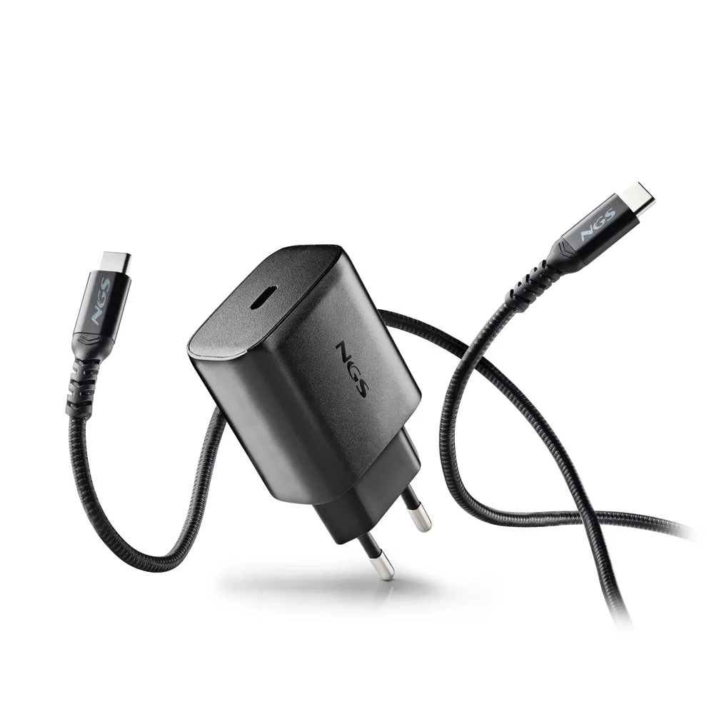Cargador NGS Bud 45W-C 1xUSB-C GaN Schnellladung Kabel 1,5 m Schwarz