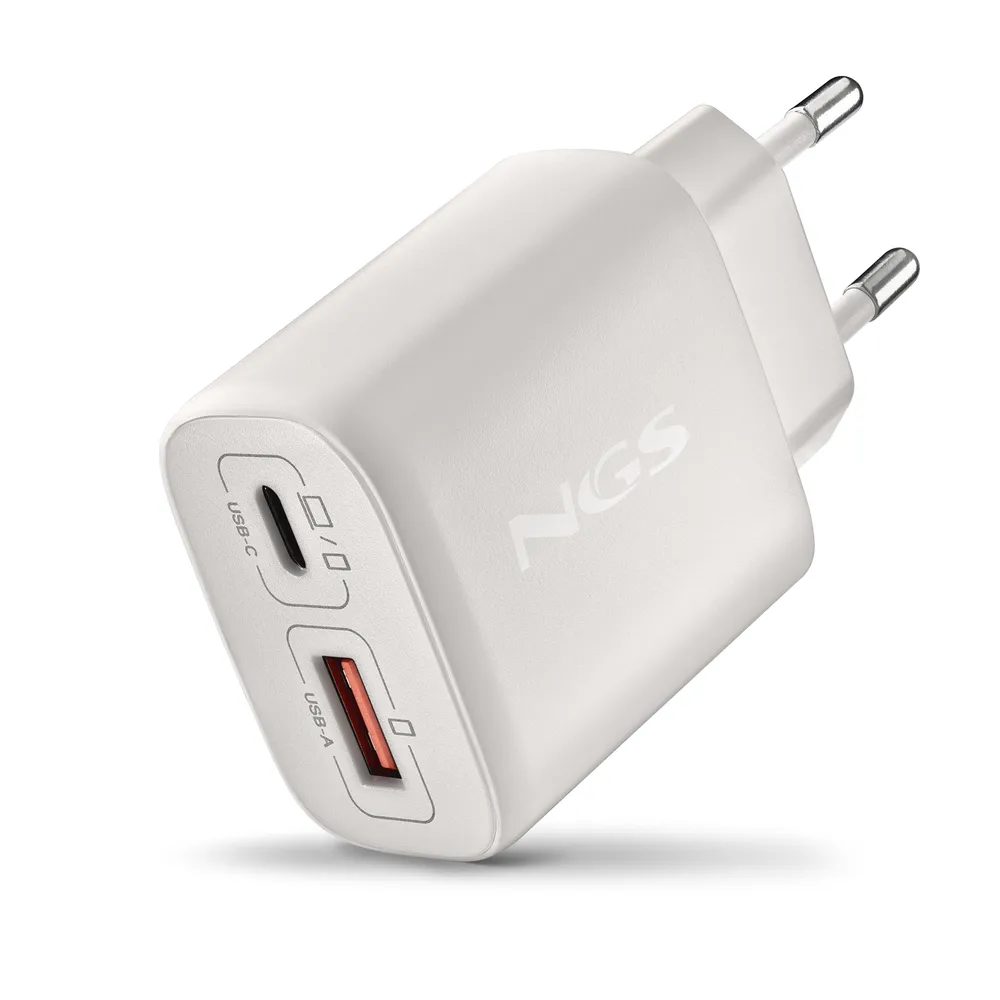 Ladegerät NGS EON 45W GaN USB-C PD/PPS + USB-A QC3.0 Kompakt Weiß